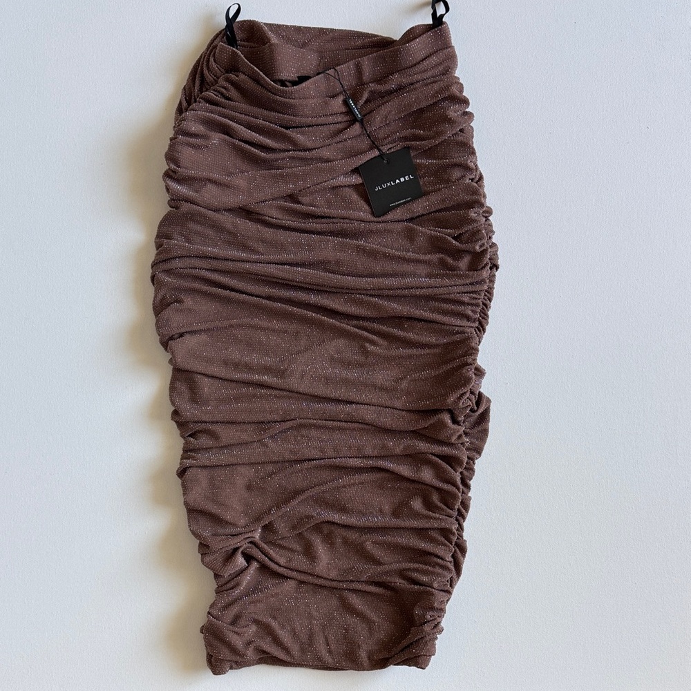 JLUXLABEL Brown Ruched Pencil Skirt